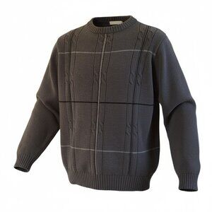 Haggar Sweater Men's Medium Gray Cable Knit Pullover Crewneck Long Sleeve Cotton